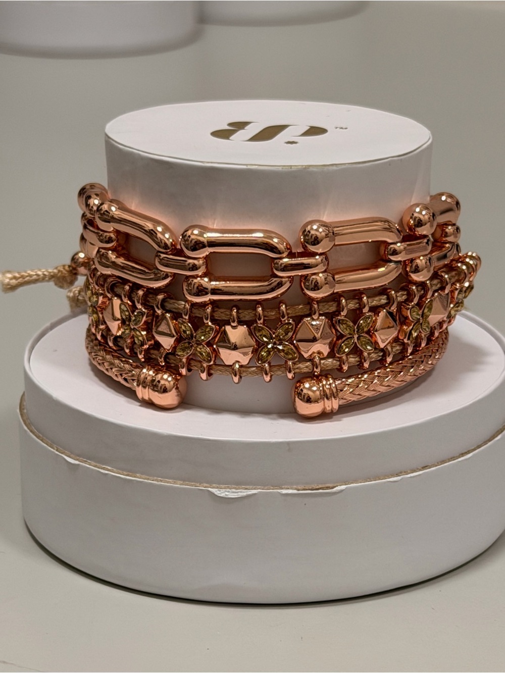 Bomb Party NWT! Rose Gold Floral Bracelet Set “Linked in Moments”
